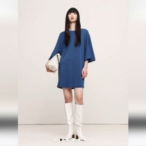 NWT Banana Republic Merino Flutter-Sleeve Mini Sweater Dress Hidden Blue